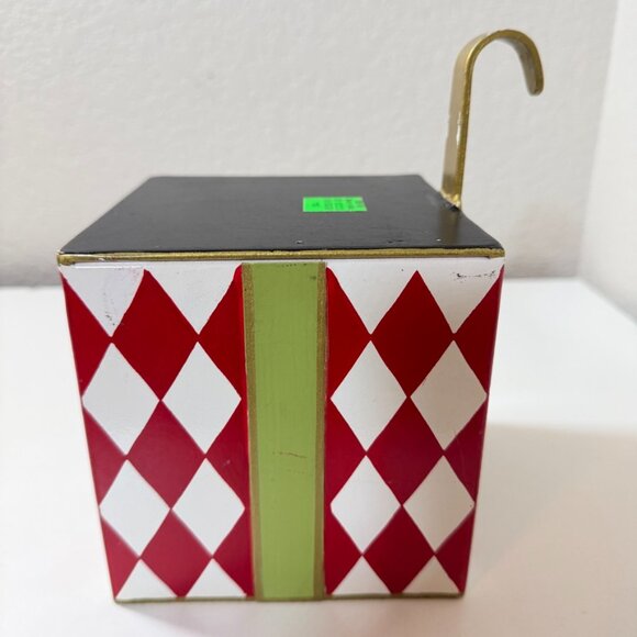 BALLARD DESIGNS Gift Box Stocking Hanger Harlequin Metal Bow Box RARE RETIRED! - Picture 6 of 15
